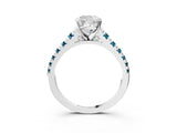 White gold Cushion Cut Diamond Cathedral Solitaire Ring with Round with Blue Topaz side stone Pavé Band_15