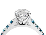 White gold Cushion Cut Diamond Cathedral Solitaire Ring with Round with Blue Topaz side stone Pavé Band_16