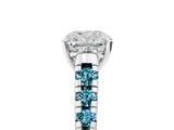 White gold Cushion Cut Diamond Cathedral Solitaire Ring with Round with Blue Topaz side stone Pavé Band_17