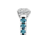 White gold Cushion Cut Diamond Cathedral Solitaire Ring with Round with Blue Topaz side stone Pavé Band_17