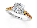 White gold Cushion Cut Diamond Cathedral Solitaire Ring with Round with Citrine side stone Pavé Band_25