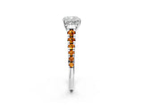 White gold Cushion Cut Diamond Cathedral Solitaire Ring with Round with Citrine side stone Pavé Band_26