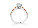 White gold Cushion Cut Diamond Cathedral Solitaire Ring with Round with Citrine side stone Pavé Band_27