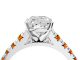 White gold Cushion Cut Diamond Cathedral Solitaire Ring with Round with Citrine side stone Pavé Band_28