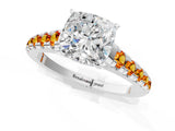 White gold Cushion Cut Diamond Cathedral Solitaire Ring with Round with Citrine side stone Pavé Band_31