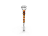 White gold Cushion Cut Diamond Cathedral Solitaire Ring with Round with Citrine side stone Pavé Band_32