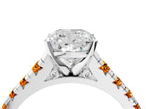 White gold Cushion Cut Diamond Cathedral Solitaire Ring with Round with Citrine side stone Pavé Band_34