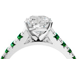 White gold Cushion Cut Diamond Cathedral Solitaire Ring with Round with Emerald side stone Pavé Band_4