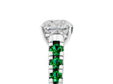 White gold Cushion Cut Diamond Cathedral Solitaire Ring with Round with Emerald side stone Pavé Band_5