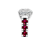 White gold Cushion Cut Diamond Cathedral Solitaire Ring with Round with Garnet side stone Pavé Band_17