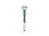 White gold Cushion Cut Diamond Cathedral Solitaire Ring with Round with Green Sapphire side stone Pavé Band_14