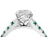 White gold Cushion Cut Diamond Cathedral Solitaire Ring with Round with Green Sapphire side stone Pavé Band_16