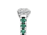 White gold Cushion Cut Diamond Cathedral Solitaire Ring with Round with Green Sapphire side stone Pavé Band_17