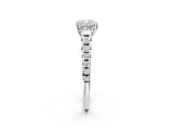 White gold Cushion Cut Diamond Cathedral Solitaire Ring with Round with Moissanite side stone Pavé Band_14