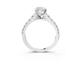 White gold Cushion Cut Diamond Cathedral Solitaire Ring with Round with Moissanite side stone Pavé Band_15