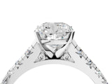White gold Cushion Cut Diamond Cathedral Solitaire Ring with Round with Moissanite side stone Pavé Band_16