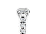 White gold Cushion Cut Diamond Cathedral Solitaire Ring with Round with Moissanite side stone Pavé Band_17