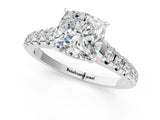 White gold Cushion Cut Diamond Cathedral Solitaire Ring with Round with Moissanite side stone Pavé Band_25
