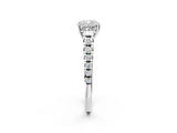 White gold Cushion Cut Diamond Cathedral Solitaire Ring with Round with Moissanite side stone Pavé Band_25