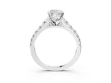 White gold Cushion Cut Diamond Cathedral Solitaire Ring with Round with Moissanite side stone Pavé Band_27