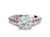 White gold Cushion Cut Diamond Cathedral Solitaire Ring with Round with Morganite side stone Pavé Band_12