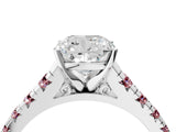 White gold Cushion Cut Diamond Cathedral Solitaire Ring with Round with Morganite side stone Pavé Band_16