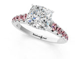 White gold Cushion Cut Diamond Cathedral Solitaire Ring with Round with Morganite side stone Pavé Band_1
