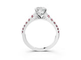 White gold Cushion Cut Diamond Cathedral Solitaire Ring with Round with Morganite side stone Pavé Band_3