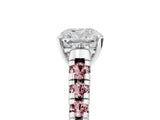 White gold Cushion Cut Diamond Cathedral Solitaire Ring with Round with Morganite side stone Pavé Band_5