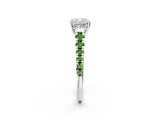 White gold Cushion Cut Diamond Cathedral Solitaire Ring with Round with Peridot side stone Pavé Band_2