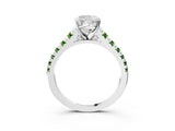 White gold Cushion Cut Diamond Cathedral Solitaire Ring with Round with Peridot side stone Pavé Band_3