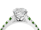 White gold Cushion Cut Diamond Cathedral Solitaire Ring with Round with Peridot side stone Pavé Band_4