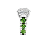 White gold Cushion Cut Diamond Cathedral Solitaire Ring with Round with Peridot side stone Pavé Band_5