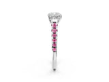 White gold Cushion Cut Diamond Cathedral Solitaire Ring with Round with Pink Sapphire side stone Pavé Band_14