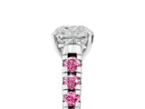 White gold Cushion Cut Diamond Cathedral Solitaire Ring with Round with Pink Sapphire side stone Pavé Band_17