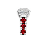 White gold Cushion Cut Diamond Cathedral Solitaire Ring with Round with Ruby side stone Pavé Band_35