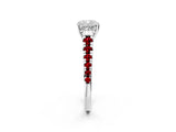 White gold Cushion Cut Diamond Cathedral Solitaire Ring with Round with Ruby side stone Pavé Band_62