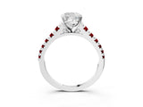 White gold Cushion Cut Diamond Cathedral Solitaire Ring with Round with Ruby side stone Pavé Band_63