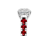 White gold Cushion Cut Diamond Cathedral Solitaire Ring with Round with Ruby side stone Pavé Band_65