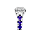 White gold Cushion Cut Diamond Cathedral Solitaire Ring with Round with Tanzanite side stone Pavé Band_5