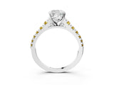 White gold Cushion Cut Diamond Cathedral Solitaire Ring with Round with Yellow Sapphire side stone Pavé Band_27