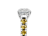 White gold Cushion Cut Diamond Cathedral Solitaire Ring with Round with Yellow Sapphire side stone Pavé Band_29