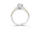 White gold Cushion Cut Diamond Cathedral Solitaire Ring with Round with Yellow Sapphire side stone Pavé Band_39