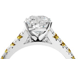 White gold Cushion Cut Diamond Cathedral Solitaire Ring with Round with Yellow Sapphire side stone Pavé Band_40