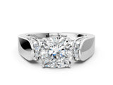 White gold Cushion Cut Diamond Channel Set Solitaire Ring with Four-Prong Setting_101