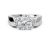 White gold Cushion Cut Diamond Channel Set Solitaire Ring with Four-Prong Setting_47