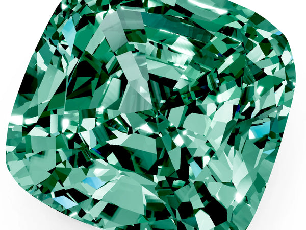 Platinum Cushion Cut Green Sapphire Scattered Round Accent Ring with Prong Setting