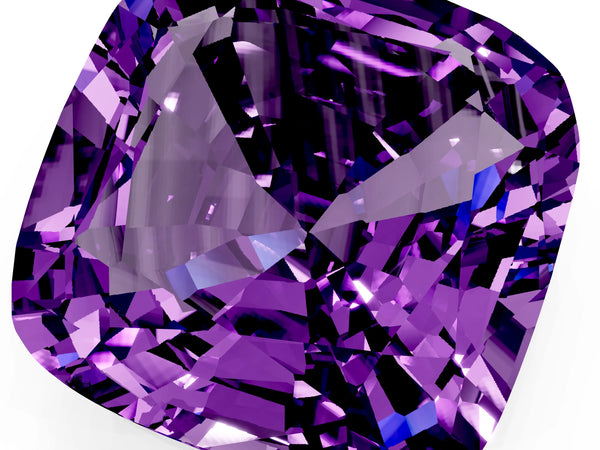White gold Cushion Cut Amethyst Scattered Round Accent Ring with Prong Setting