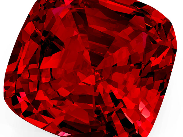 White gold Cushion Cut Ruby Scattered Round Accent Ring with Prong Setting