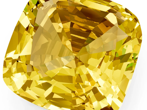 Platinum Cushion Cut Yellow Sapphire Scattered Round Accent Ring with Prong Setting